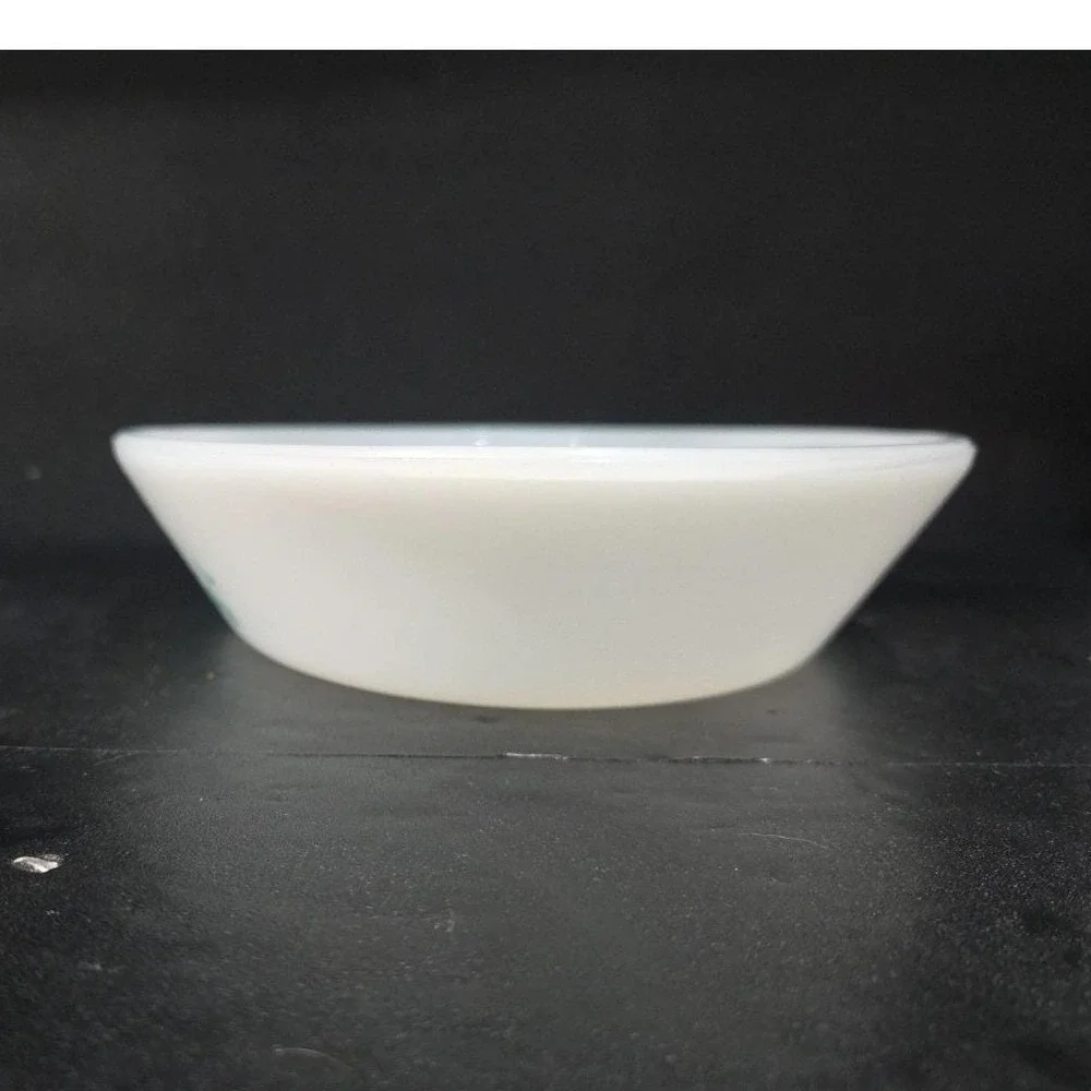 Glasbake‎ Divided Casserole Dish J-2352, Aqua Turquoise Fruit Design Milk Glass